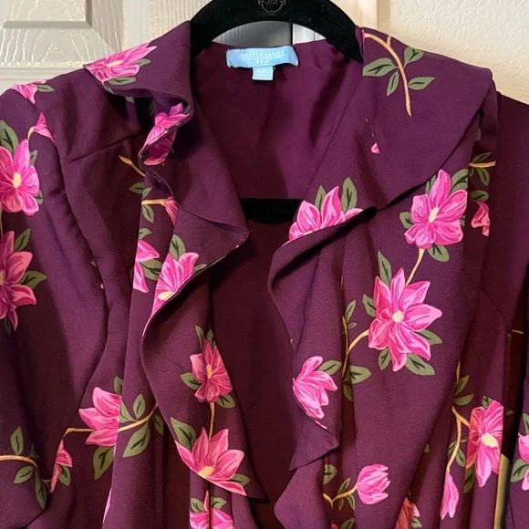 Draper James Plus Size Plum Floral Wrap Dress with Ruffles - Picture 3 of 12